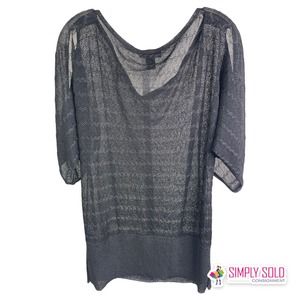 White House Black Market Women's Short Sleeve Shirt‎ Black Sheer Scoop Neck Sz L